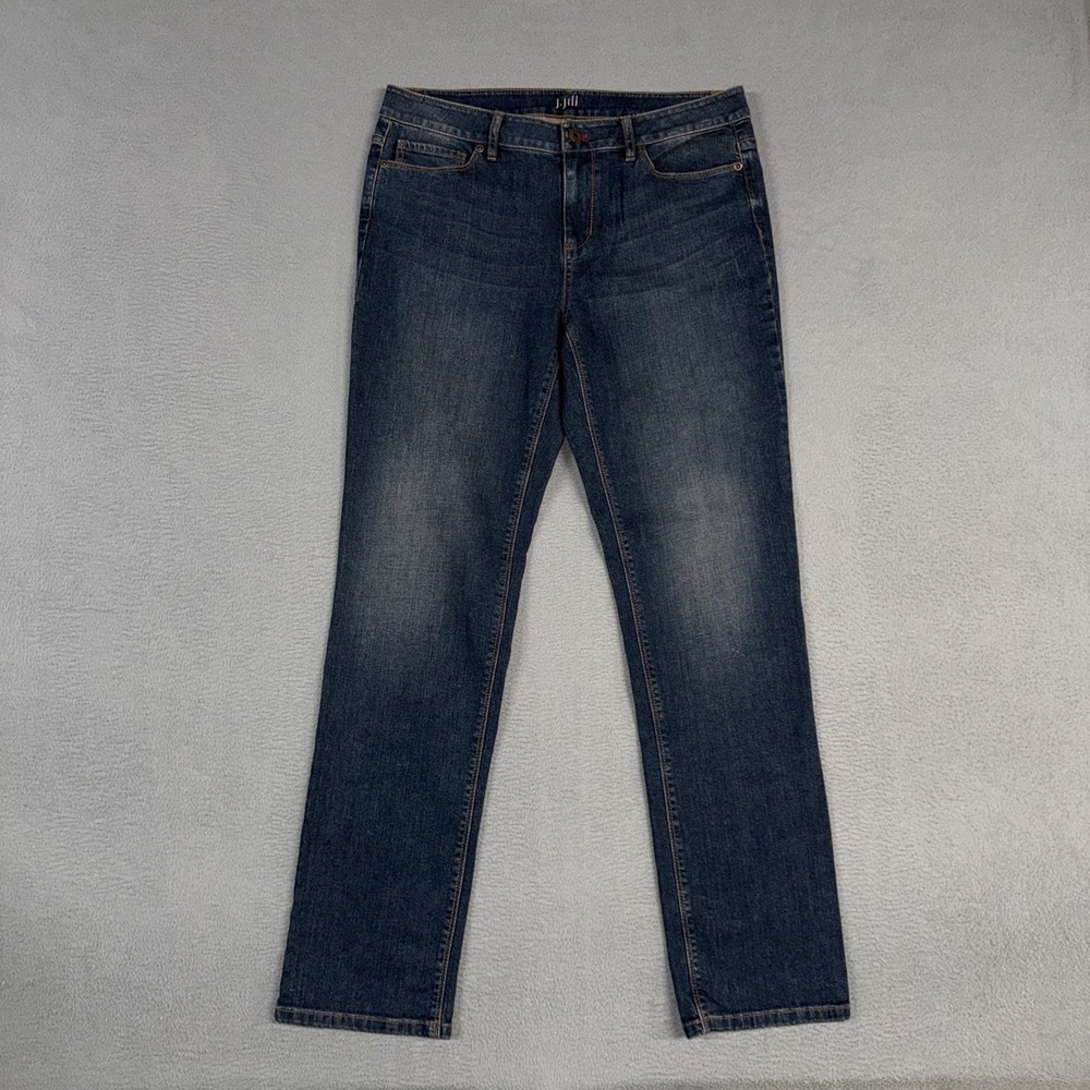 J Jill Jeans Womens 8 Blue Authentic Fit Slim Leg Distressed Denim Cotton Blend